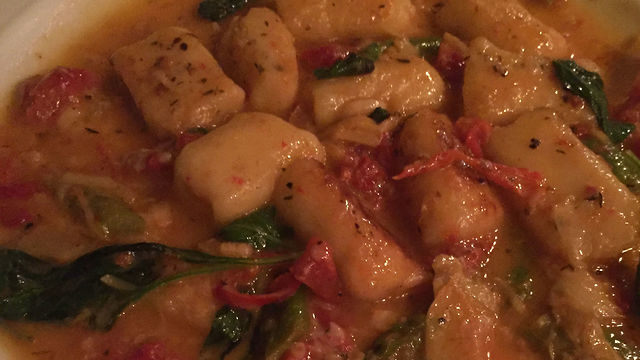 Gnocchi and vegetables in fish and sundried tomato sauce 