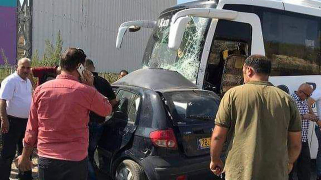 זירת תאונת הדרכים סמוך לקלנסווה בה נהרגה דוחא סלאמה ()