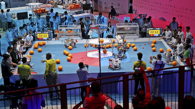 Teams compete during the FIRST Global Challenge, a robotics and artificial intelligence competition in Dubai, United Arab Emirates, Oct. 25, 2019