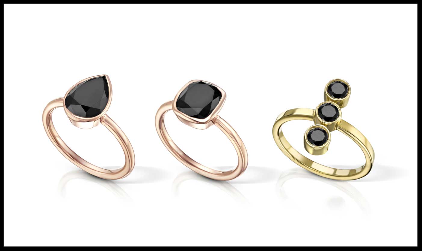 Золотые кольца с черными бриллиантами от Amberjack