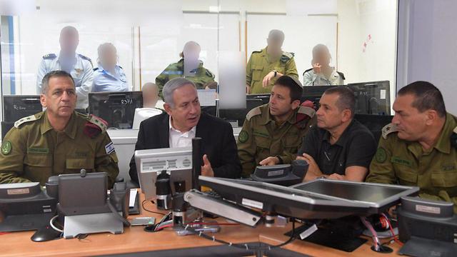 L-R: IDF Chief Aviv Kohavi, PM Benjamin Netanyahu and Shin Bet Director Nadav Argaman (in black) during the airstrike that killed Baha Abu al-Ata  (Photo: Kobi Gideon)