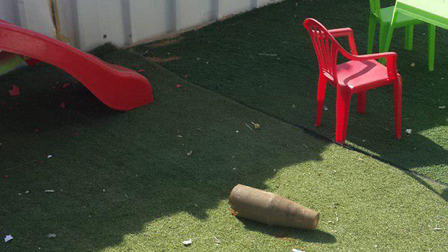 A rocket from Gaza lands in a kindergarten in Netivot after the truce takes hold (Photo: Aviad Amos)