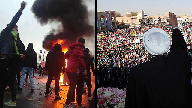 Демонстранты в Тегеране, президент Ирана Хасан Рухани. Фото: AP, AFP