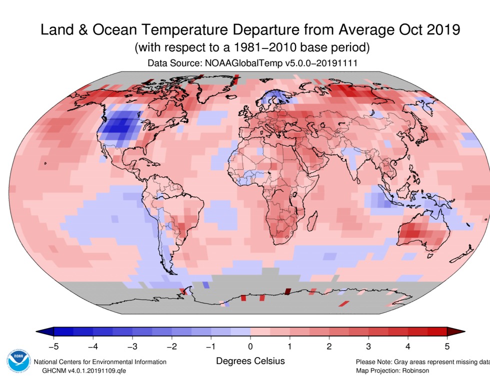 Модель средней температуры по миру. Инфографика: NOAA