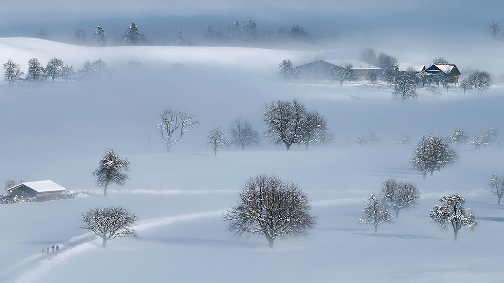רויטרס תמונות השנה 2019 שלג ליד מצנינגן שווייץ ברקע הר סנטיס פברואר (צילום: רויטרס)