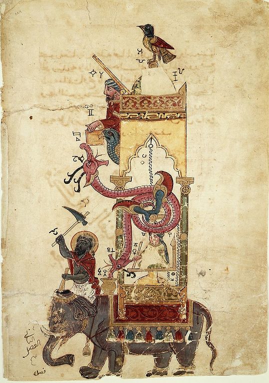 נחשב ליצירה המפורסמת ביותר של אל ג'זארי. שעון הפיל, עותק מ-1315, סוריה (צילום: מתוך ויקיפדיה)