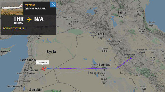מפת המסלול של המטוס מאיראן לדמשק ()