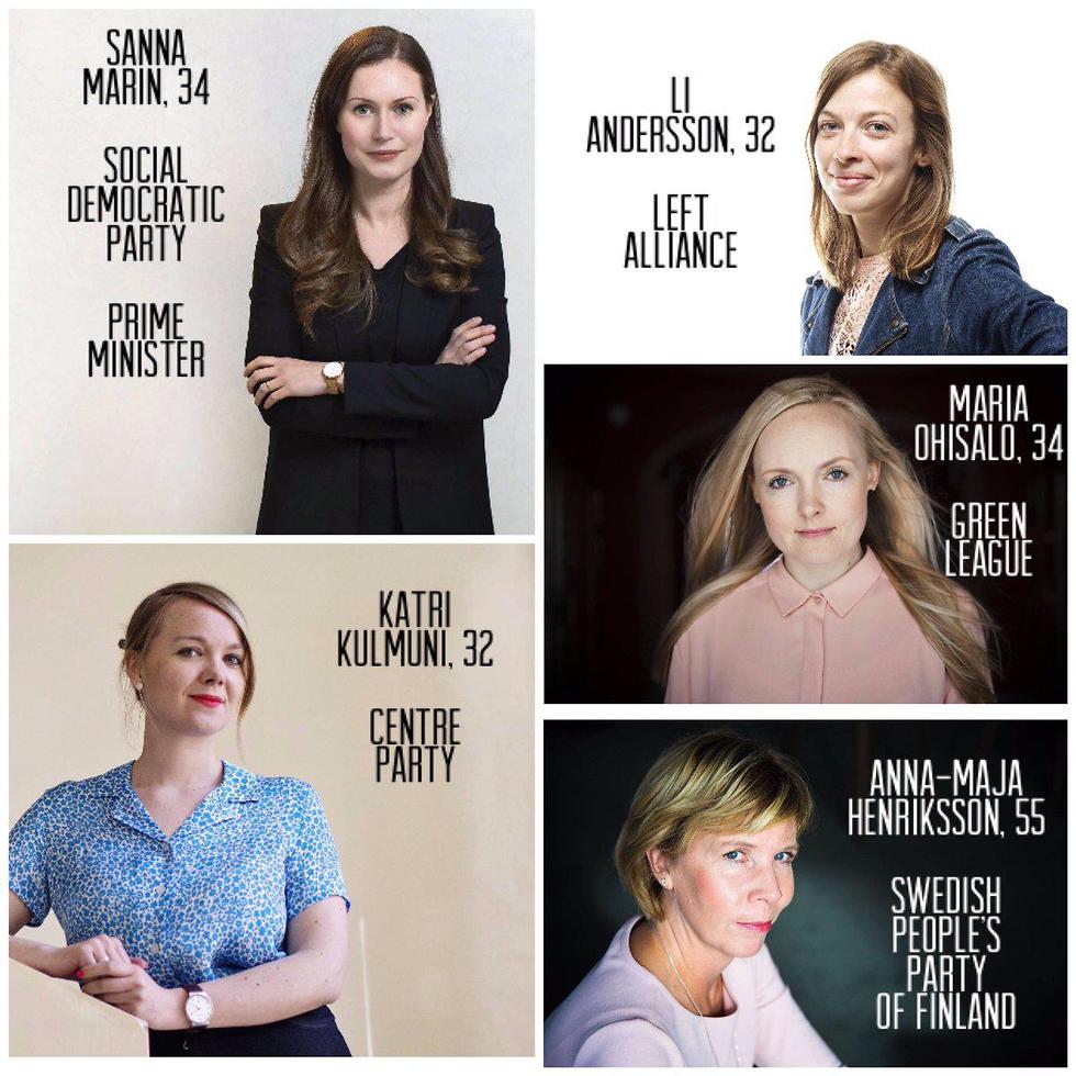 פינלנד חמש נשים מנהיגות את מפלגות הקואליציה  ()