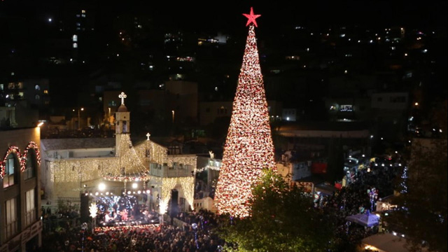 Из всех елок Ближнего Востока на елке в Нацерете больше всего огней. Фото: пресс-служба
