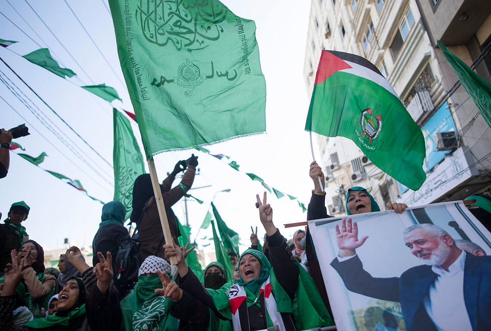 העצרת המרכזית של חמאס לרגל יום השנה ה-32 ליסוד הארגון (צילום: צילום: AP)