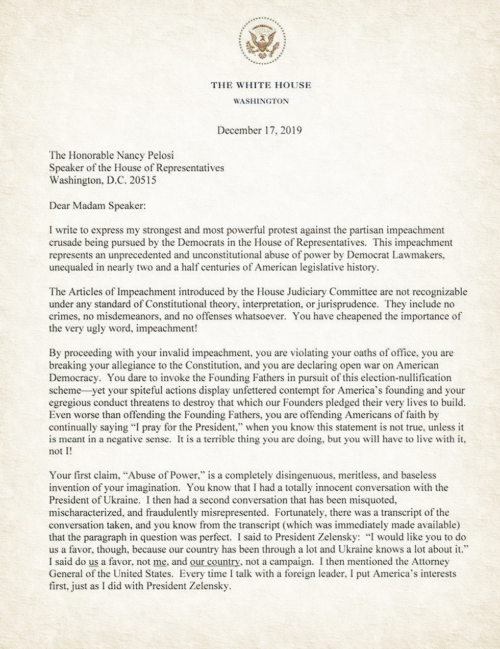 מכתב של נשיא ארה