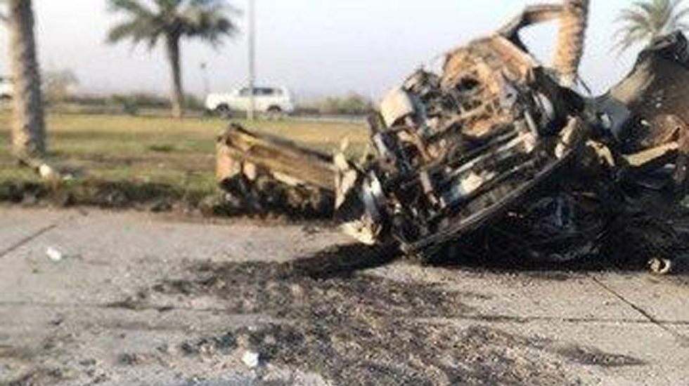 מכונית שבה נסע מפקד כוח קודס קאסם סולימאני חיסול בגדד עיראק ()