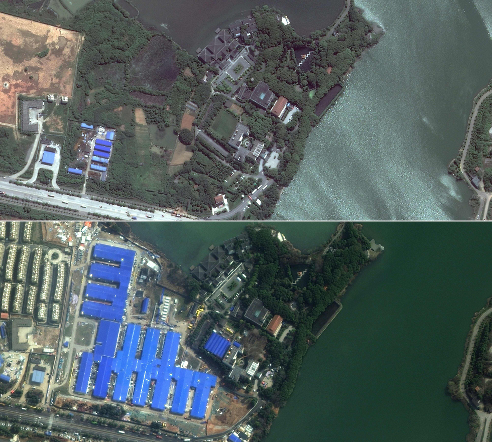בית חולים חדש ב ווהאן סין לפני ואחרי התפרצות נגיף קורונה מרץ 2020 אפריל 2017 (צילום: AFP)