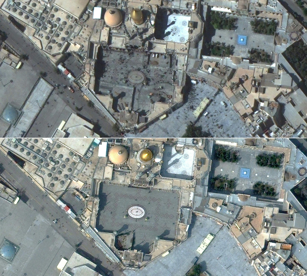 מקדש ב קום איראן לפני ואחרי התפרצות נגיף קורונה מרץ 2020 ספטמבר 2019 (צילום: AFP)