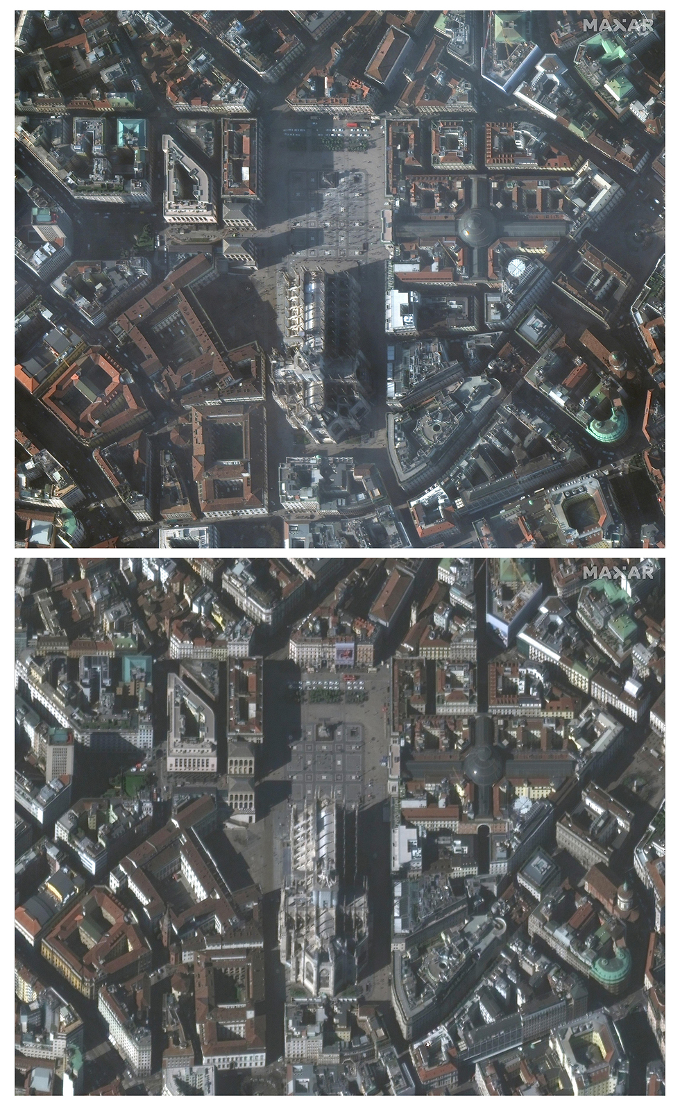 קתדרלת מילאנו איטליה לפני ואחרי התפרצות נגיף קורונה 22 בינואר 2020 4 מרץ 2020 (צילום: רויטרס)