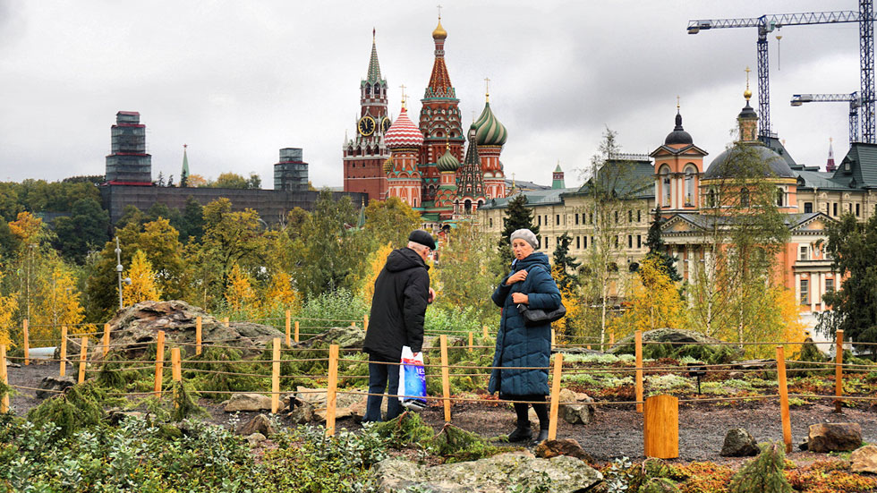 והפארק החדש-יחסית שנחנך במוסקווה, כחלק מההתחדשות העירונית של מרכז הבירה הרוסית (צילום: גיא שחר)