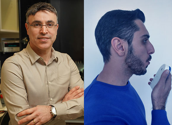 לזהות את הנגיף בנשימה כבר למחרת ההדבקה. חוסאם חאיק (משמאל) והאף האלקטרוני ( צילומים: דוברות הטכניון)