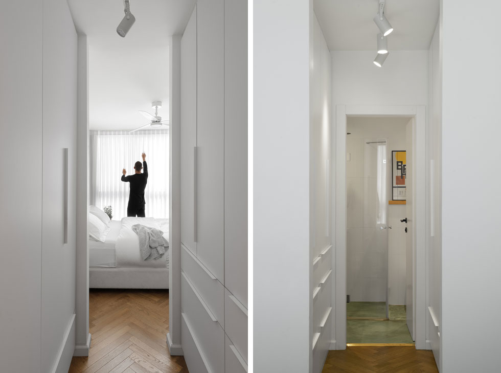 חדר הארונות הפתוח מחבר בין אזור השינה לחדר הרחצה הזוגי (צילום: גדעון לוין)