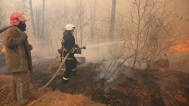 שריפה יער ליד צ'רנוביל כור גרעיני ב  אוקראינה (צילום: EPA)
