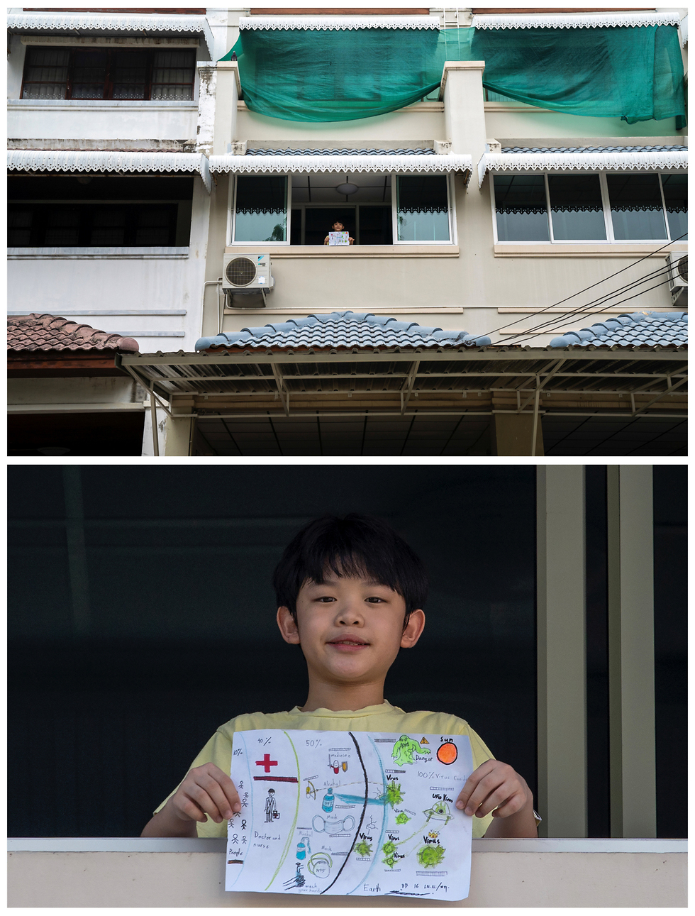 מרפסת מרפסות ילדים מרחבי העולם מציירים נגיף קורונה (צילום: רויטרס)