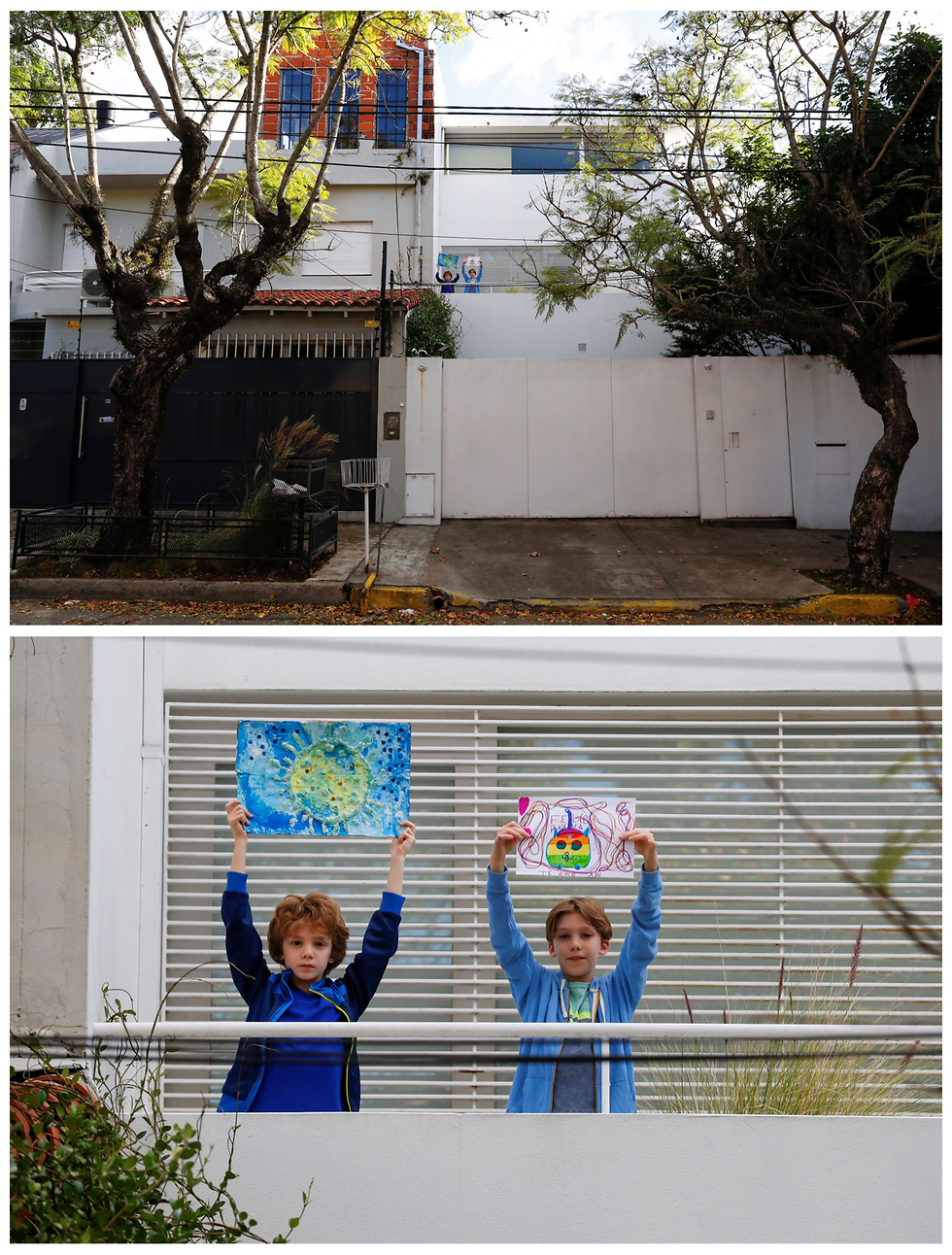 מרפסת מרפסות ילדים מרחבי העולם מציירים נגיף קורונה (צילום: רויטרס)