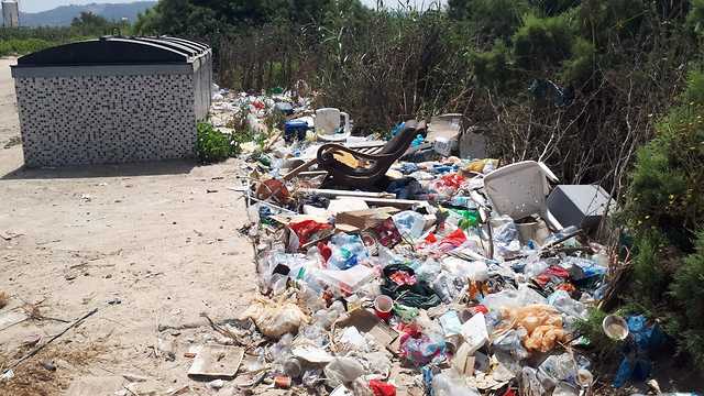 פסולת סמוך לחוף מעיין צבי (צילום: יעל לביא אפרת, החברה להגנת הטבע)