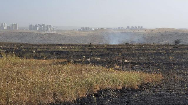צוותי הכיבוי השיגו שליטה על שריפת קוצים באזור אלעד ואזור התעשייה נחשונים (צילום: שמוליק דודפור)