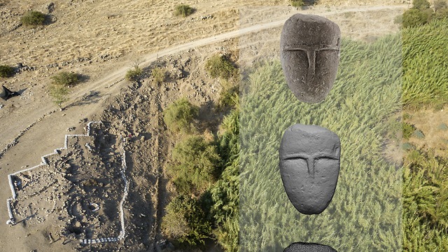 האתר הארכיאולוגי נחל עין גב וצלמית שנתגלתה במקום (צילום: נפתלי הילגר וגבי לרון)