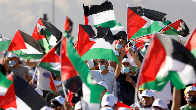 עצרת מחאה של הרשות הפלסטינית נגד תוכנית הסיפוח (צילום: רויטרס)