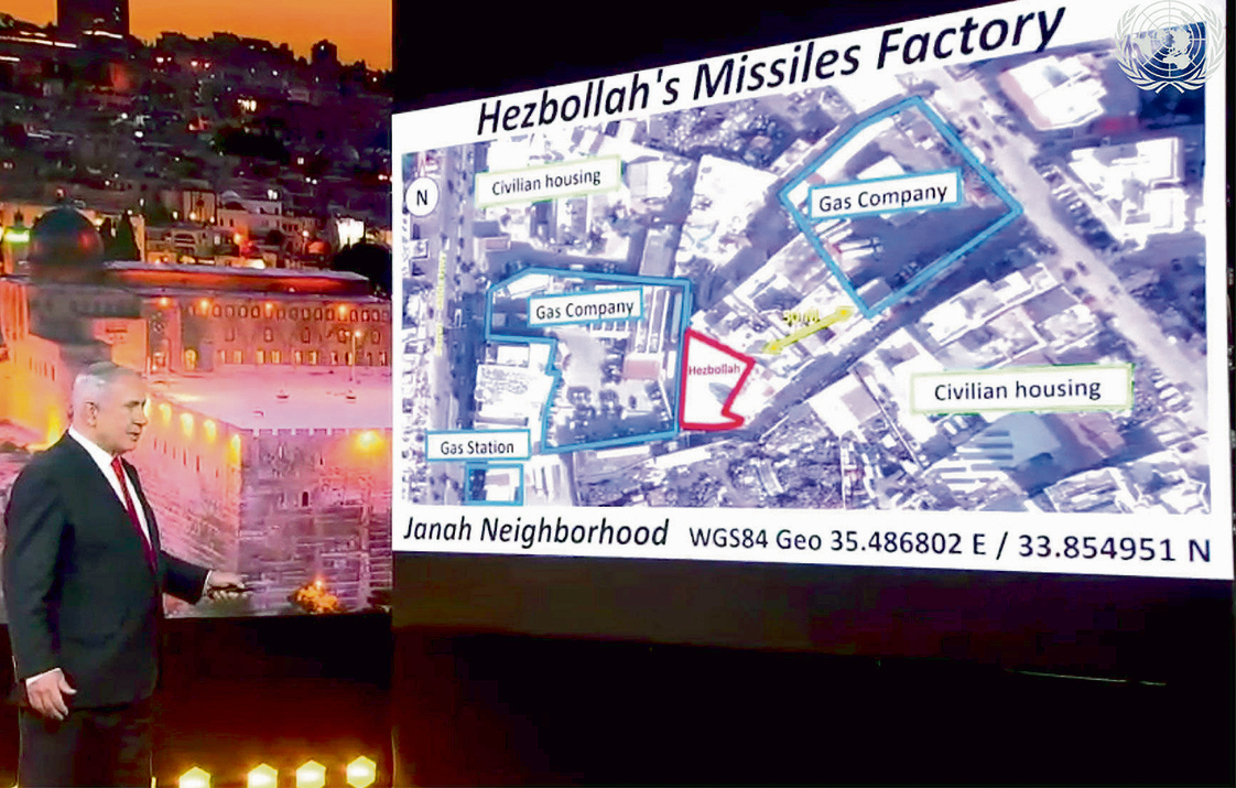 נתניהו מציג באו"ם את מפעל הטילים של חיזבאללה. “פרויקט הדיוק מקרטע" | צילום: איי פי