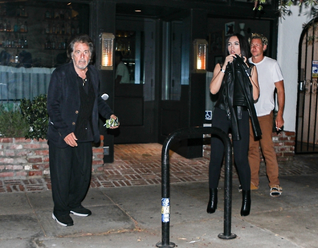 The paparazzi caught them at the exit of the restaurant.  Al Pacino and Nur Alpala (Photo: Backgrid)