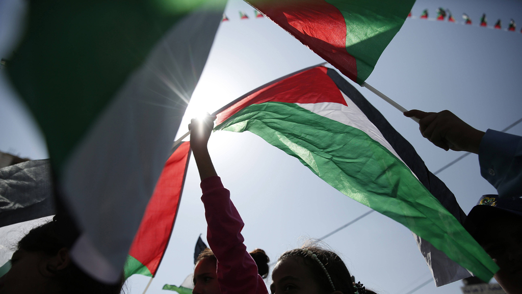 דגלי פלסטין באו"ם. (צילום: AFP) (צילום: AFP)