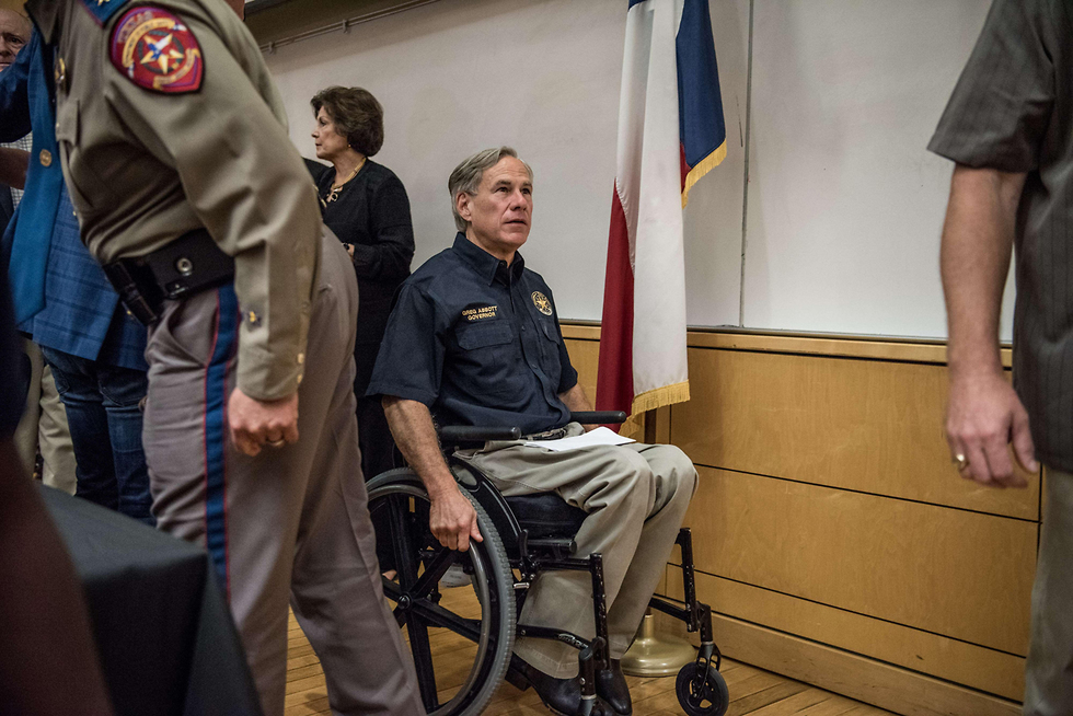 Texas Gov. Greg Abbott at a press conference shooting in Odessa and Midland