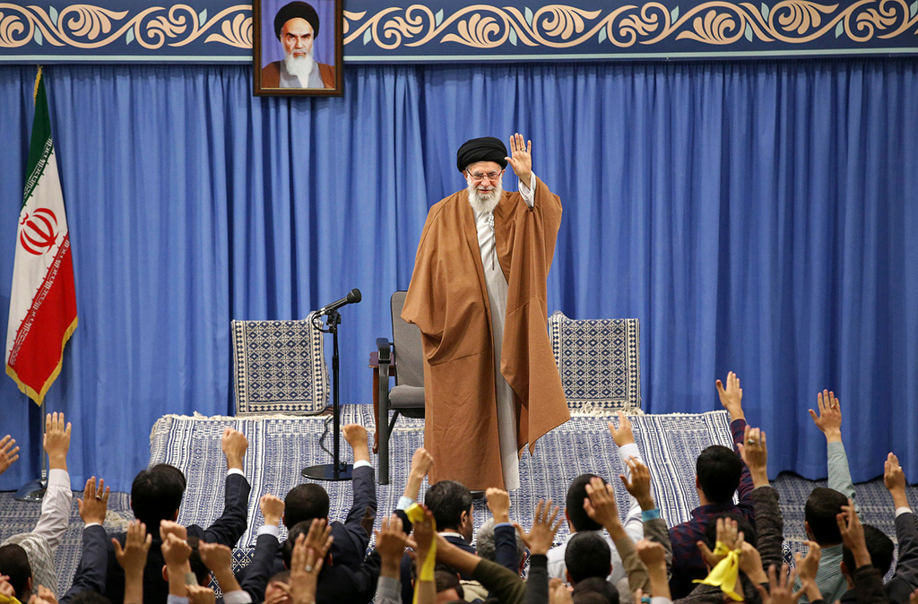 Ayatollah Ali Khamenei speaks to students in Tehran Iran against the United States