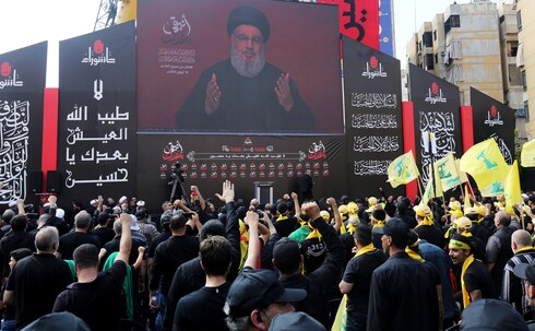 Hezbollah leader Hassan Nasrallah delivers a speech in the capital, Beirut, Labnon