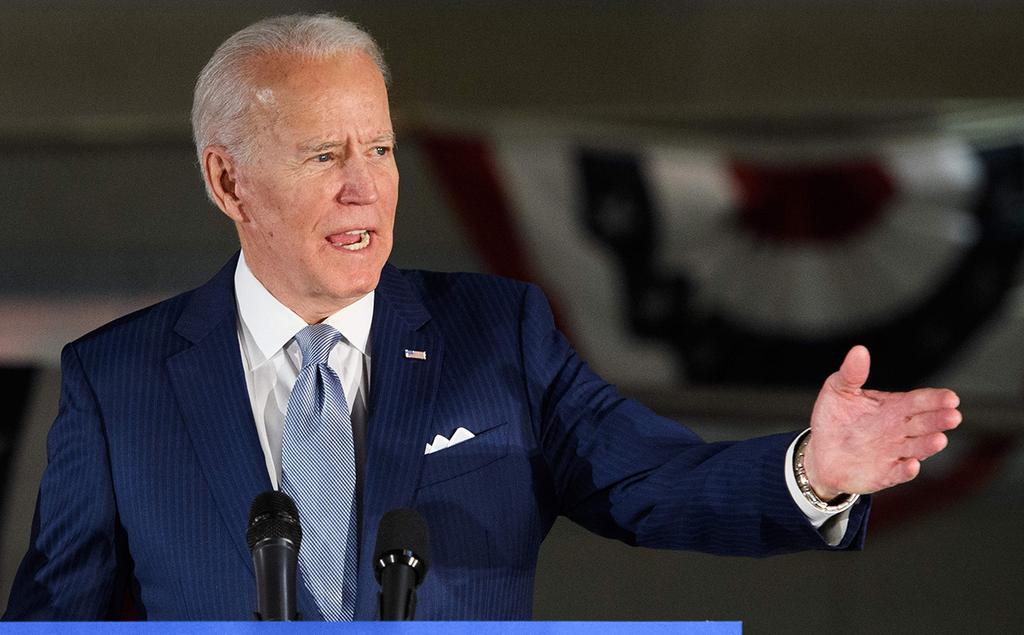 Joe Biden addresses supporters in Michigan after his victory in the state's primary, March 11, 2020  ()