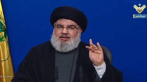 Hassan Nasrallah in a televised address  ()