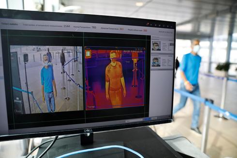 A screen showing a thermal imaging system at the entrance to Ben Gurion Airport 