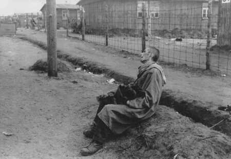 A survivor of the Bergen-Belsen camp after liberation, Bergen-Belsen, Germany, on April 15, 1945