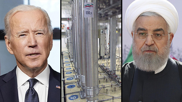 Le président américain Joe Biden, le président iranien Ebrahim Raisi et une installation d'uranium 