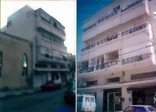 הבניין כפי שצולם בסוף שנות השמונים, בתקופה שהוכרז מבנה מסוכן. המרפסות עדיין לא סגורות (צילומים מתיק הבניין באתר העירייה)