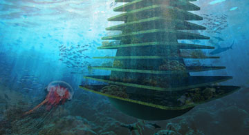 העץ בים. גם שונית אלמוגים (הדמיה: Architect Koen Olthuis , Waterstudio.NL)
