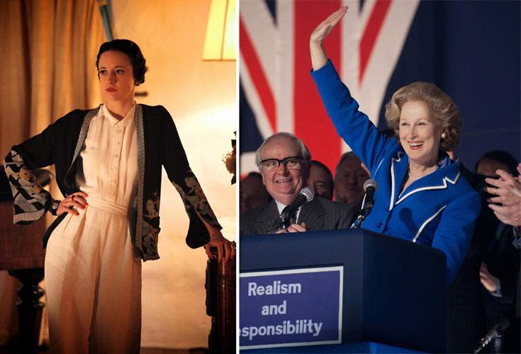 הסרטים ''אשת הברזל'' (מימין) ו-W.E. סיפוריהן של שתיים מהנשים החזקות שידעה הממלכה הבריטית במאה ה-20 (מתוך הסרט W.E)