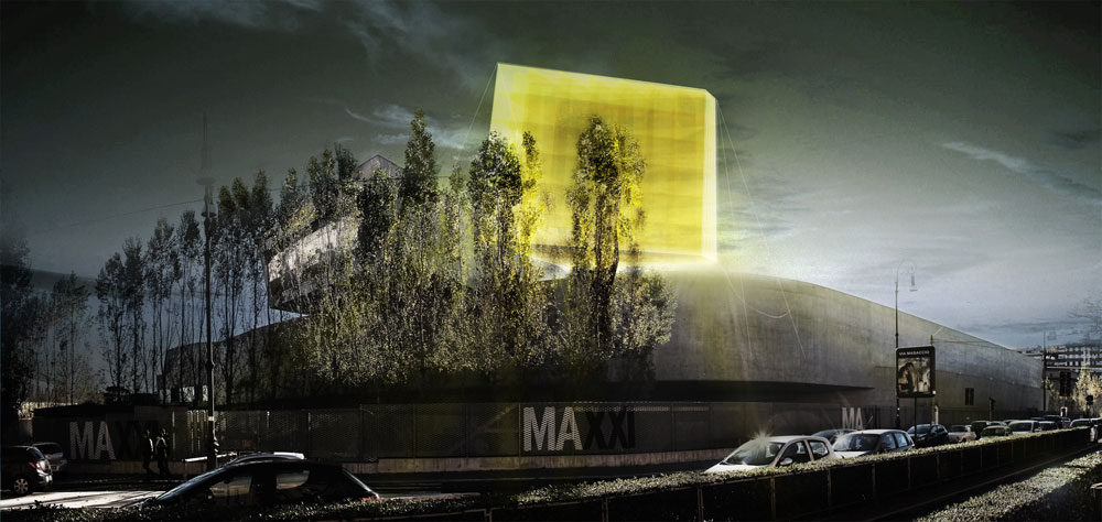 בלון הליום צהוב ענקי ישנה את פני הכניסה למוזיאון MAXXI ברומא. הבלון יטפטף מים על הפיאצה הלוהטת כל היום, ובלילה הוא יונף באוויר כמו ירח מלאכותי מעל העיר (הדמיה: Courtesy of bam)