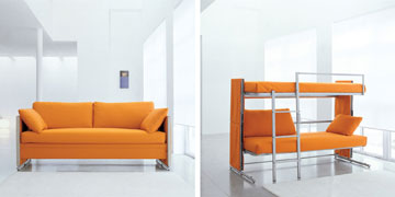 טיפ 7: רהיטים רב שימושיים הם עדיפים. למשל, ספה שהופכת למיטת קומותיים, מבית ''מילאנו בדינג'' (באדיבות CLEI)