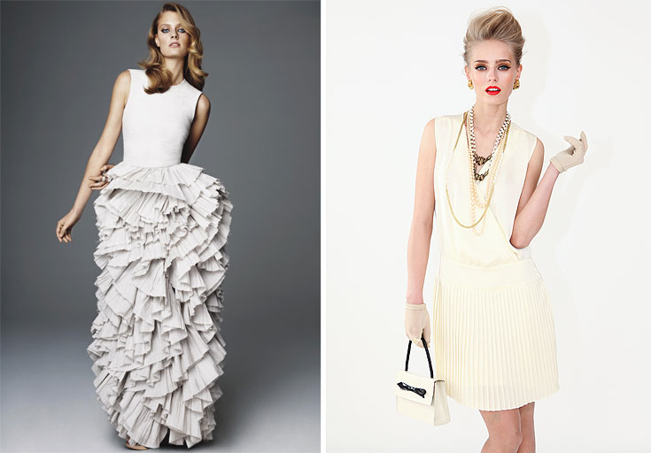 שמלות לבנות של לוצ'י (מימין) ו-H&M. טרנד חזק לקיץ ואופציה נפלאה לשמלת כלה במחיר סביר (צילום: שי יחזקאל, קספר קספרצ'יק)