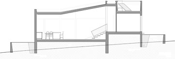 תוכנית הבנייה. שני מפלסים וביניהם גרם מדרגות (תכנית: שחר לולב ועודד רוזנקיאר,  SO Architecture)