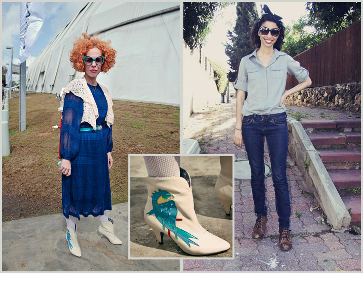 קרן שפיץ (מימין): חולצה: מנגו; ג'ינס: טופשופ; נעליים: אלדו. שלומית חי (משמאל): משקפיים: מהונג קונג; שמלה ועליונית: רוני קנטור; נעליים: שופרא (צילום: אלה אוזן)