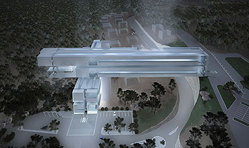 הצעת של נוימן לתכנון מוזיאון אום אל פאחם. מבנה שנשען על הטופוגפיה המקומית (הדמיה: באדיבות שרון נוימן)