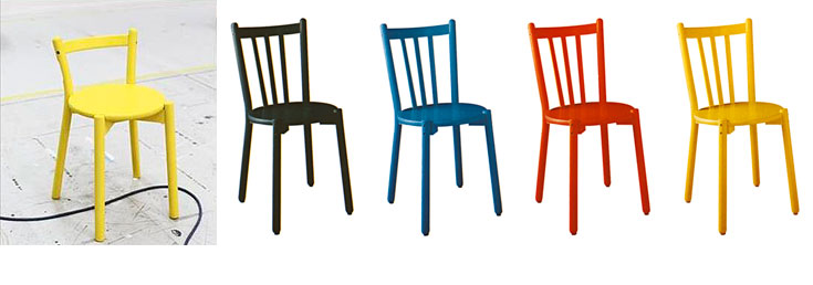 מימין: כסאות אלברט, שעיצב בשנות ה-80 לארס נורינדר. משמאל: שרפרף מקולקציית 2012, שעיצבה ליסה נורינדר כמחווה לאביה (צילום: יוהאן פרדריק)